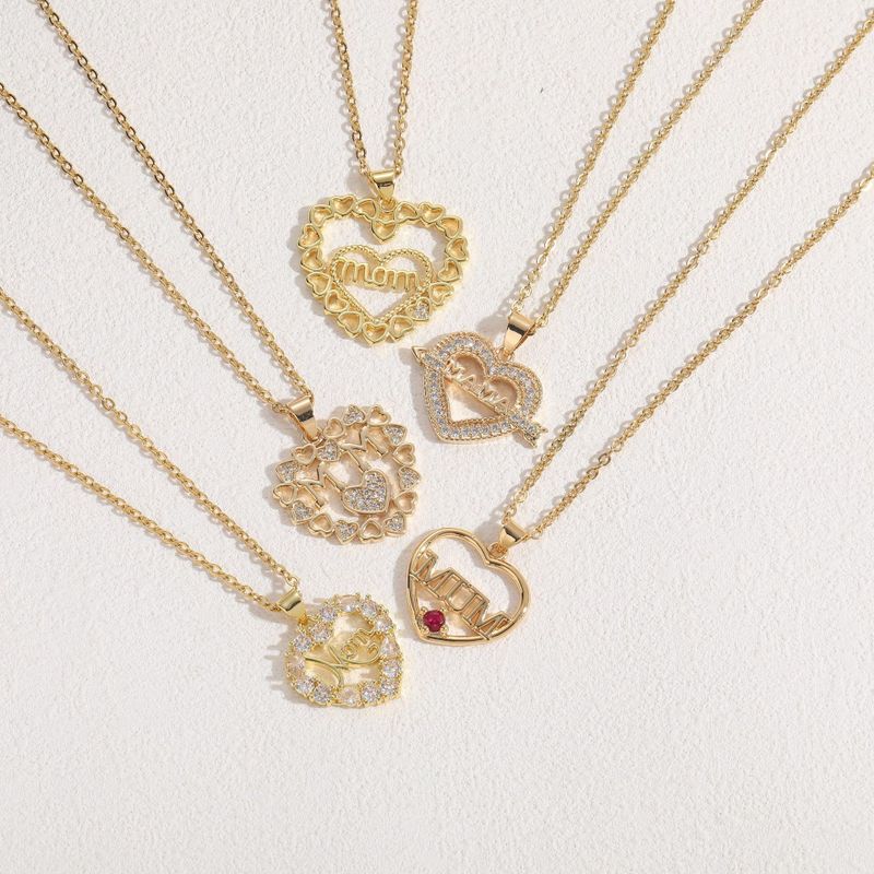 Wholesale Vintage Style Simple Style Commute Heart Shape Copper Plating Inlay 14K Gold Plated Zircon Pendant Necklace