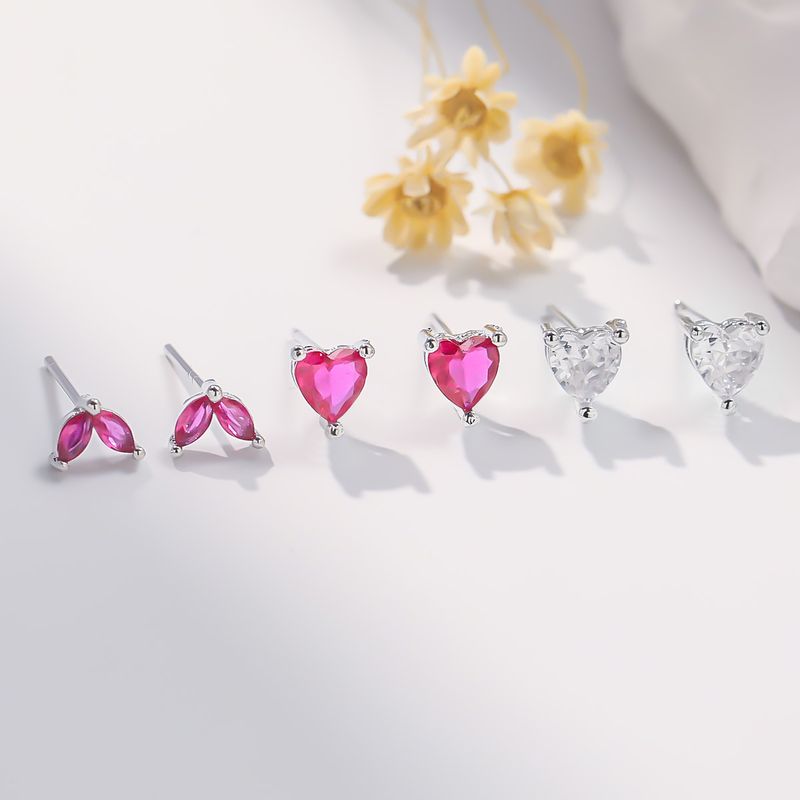 1 Pair Sweet Simple Style Heart Shape Plating Inlay Copper Zircon Ear Studs
