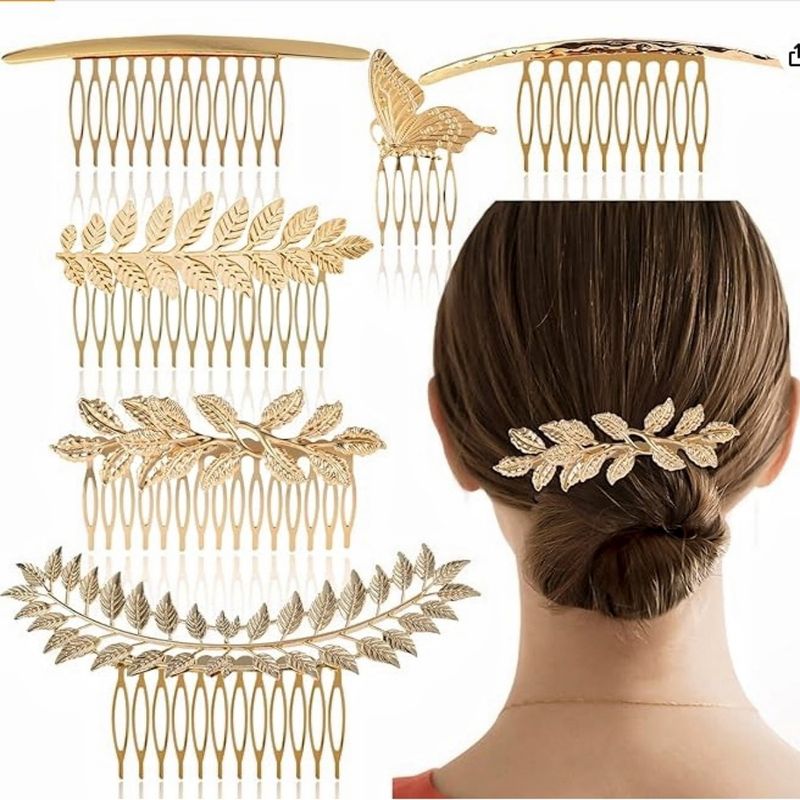 Women's Retro Leaf Metal Plating Insert Comb