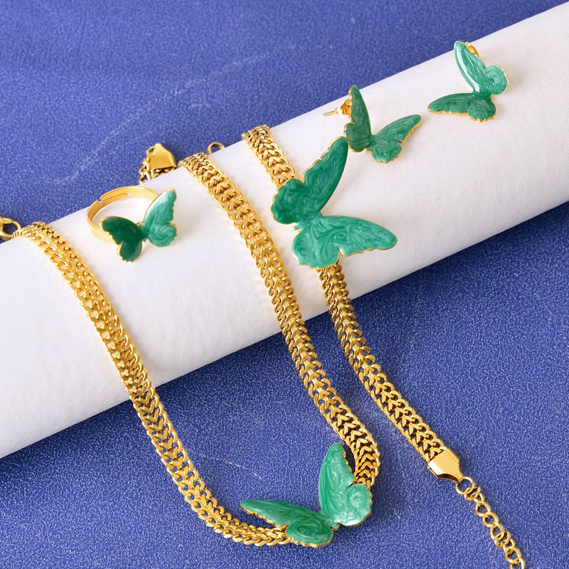 304 Stainless Steel 18K Gold Plated Elegant Plating Butterfly Jewelry Set