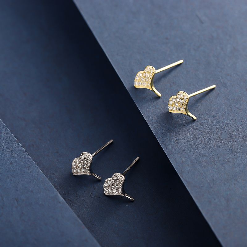1 Pair Simple Style Classic Style Ginkgo Leaf Plating Inlay Sterling Silver Zircon 14K Gold Plated Ear Studs