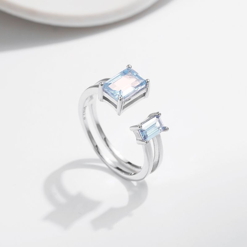 Sterling Silver Rhodium Plated Elegant Simple Style Commute Inlay Rectangle Zircon Open Rings