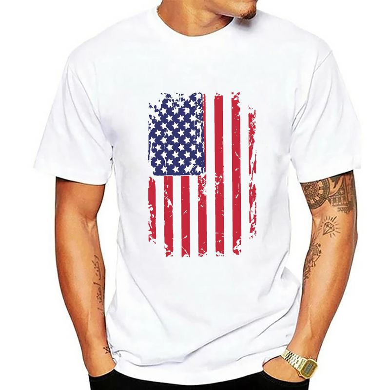 Hombres Bandera Estadounidense Estilo Simple Cuello Redondo Manga Corta Suelto Camiseta Hombre