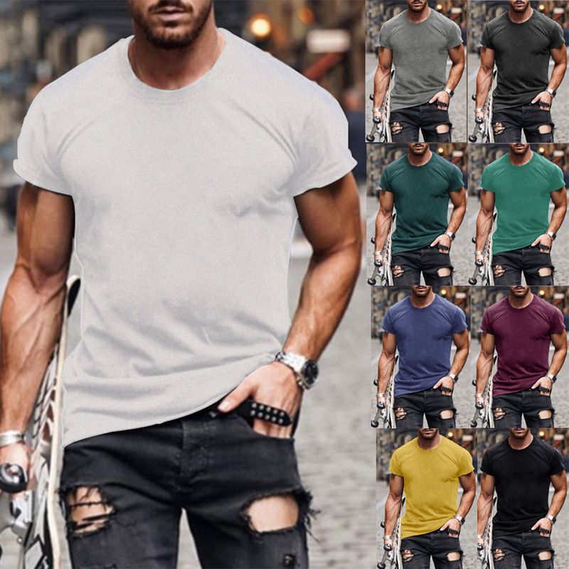 Hombres Color Sólido Estilo Simple Cuello Redondo Manga Corta Ajuste Regular Camiseta Hombre