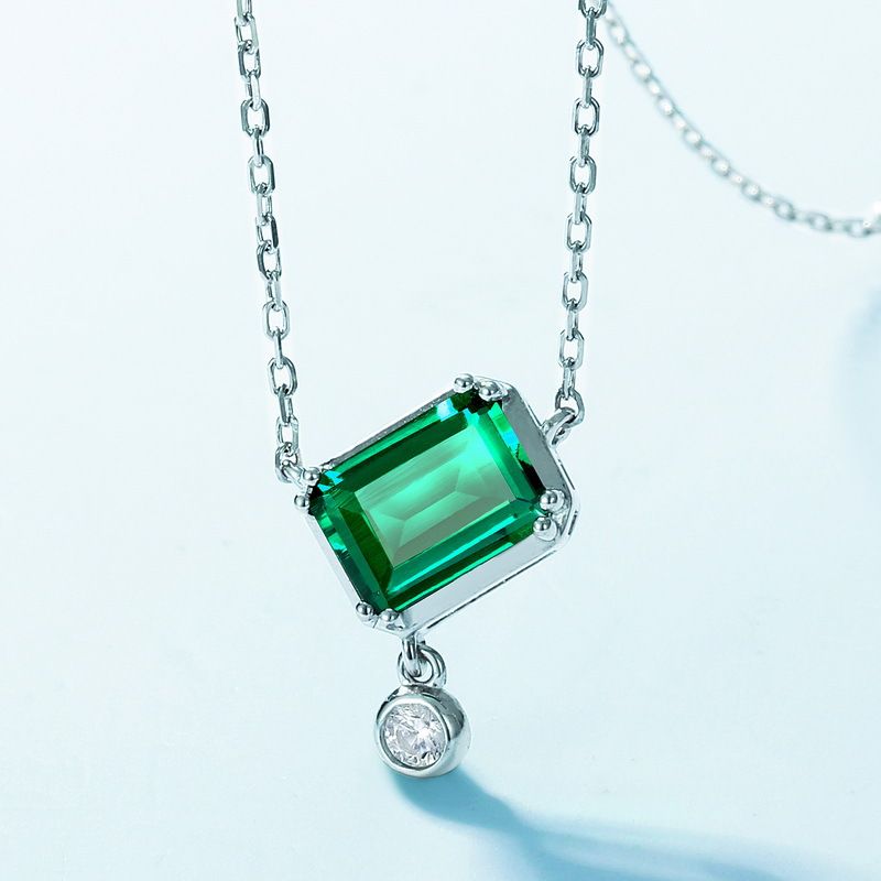 Sterling Silver Elegant Inlay Geometric Lab-grown Gemstone Pendant Necklace