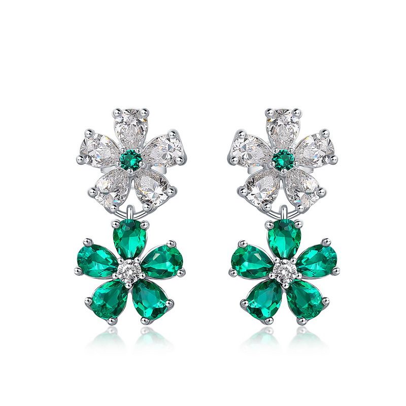 1 Pair Elegant Lady Streetwear Petal Polishing Inlay Sterling Silver Lab-grown Gemstone Drop Earrings