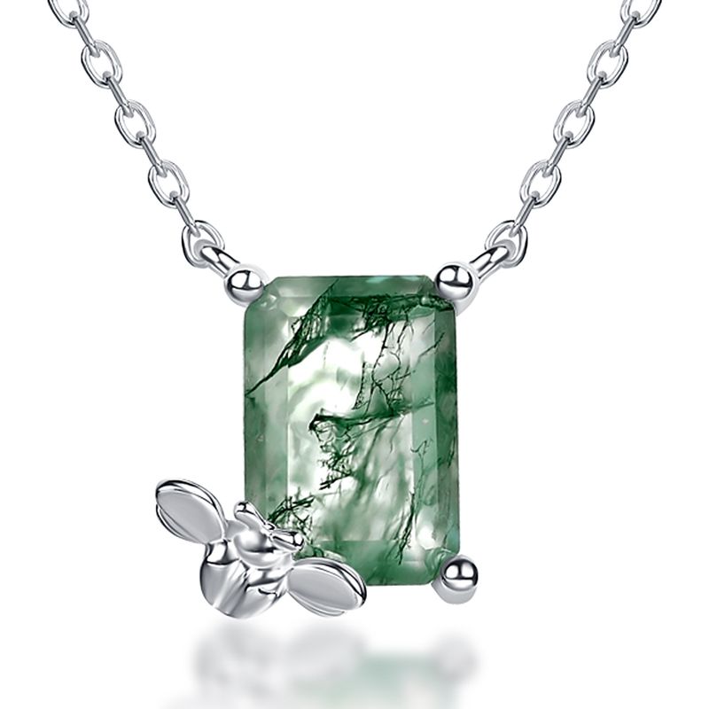 Lab-grown Gemstone Sterling Silver White Gold Plated Elegant Simple Style Bee Pendant Necklace