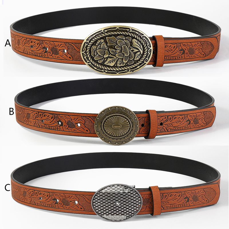 Casual Vintage Style Flower Pu Leather Unisex Leather Belts