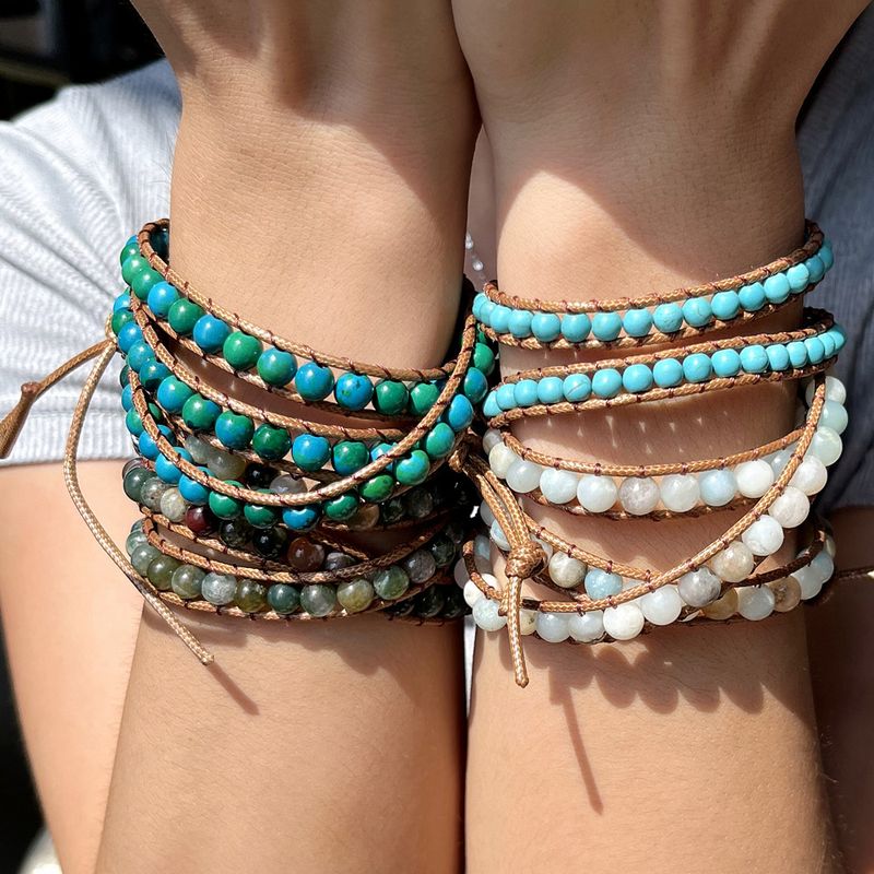 Casual Retro Geometric Alloy Natural Stone Wax Rope Unisex Bracelets