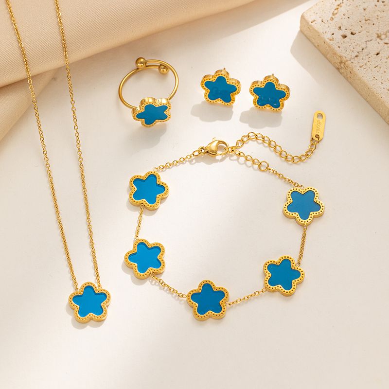 Titanium Steel Steel 18K Gold Plated Elegant Classic Style Inlay Flower Acrylic Earrings Necklace Jewelry Set