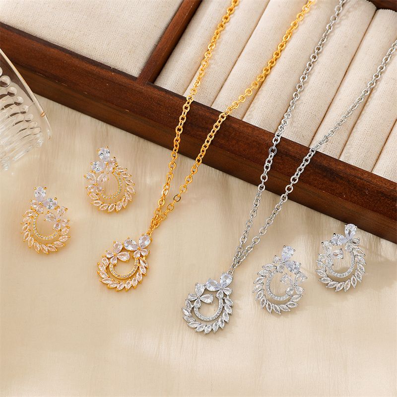 Copper 18K Gold Plated Simple Style Classic Style Inlay Solid Color Zircon Jewelry Set