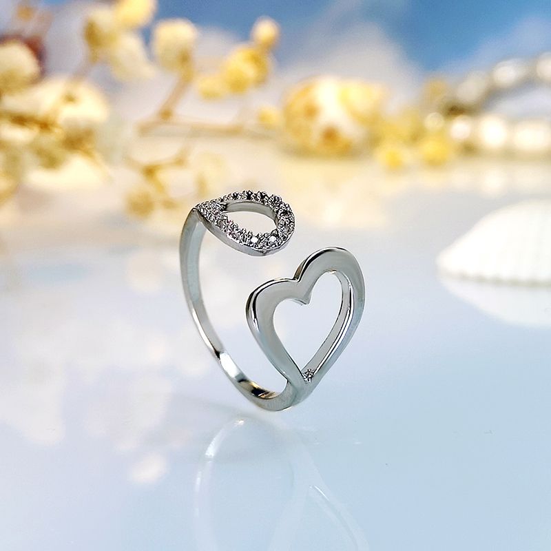 Copper White-Plated K Romantic Simple Style Inlay Heart Shape Zircon Open Rings