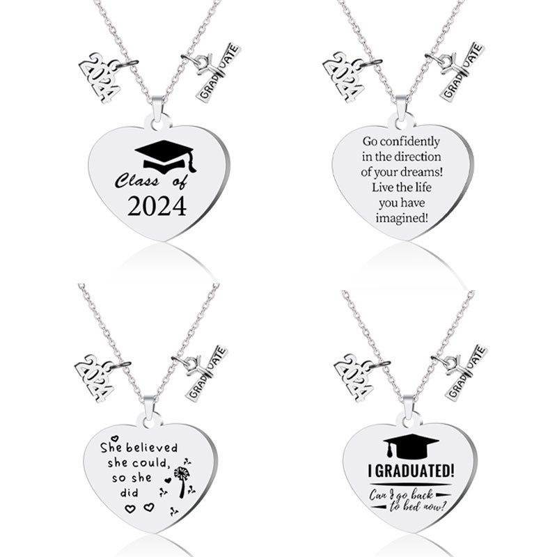 304 Stainless Steel Simple Style Chain Doctoral Cap Letter Number Alloy Pendant Necklace