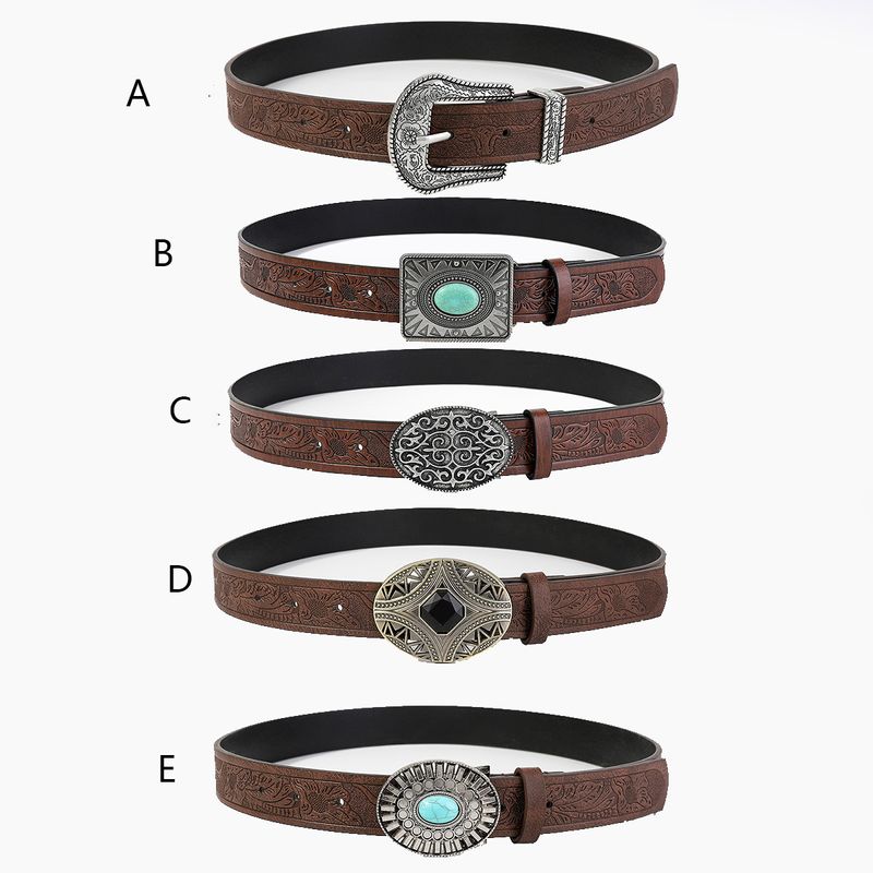 Vintage Style Classic Style Color Block Pu Leather Plating Inlay Turquoise Women's Leather Belts