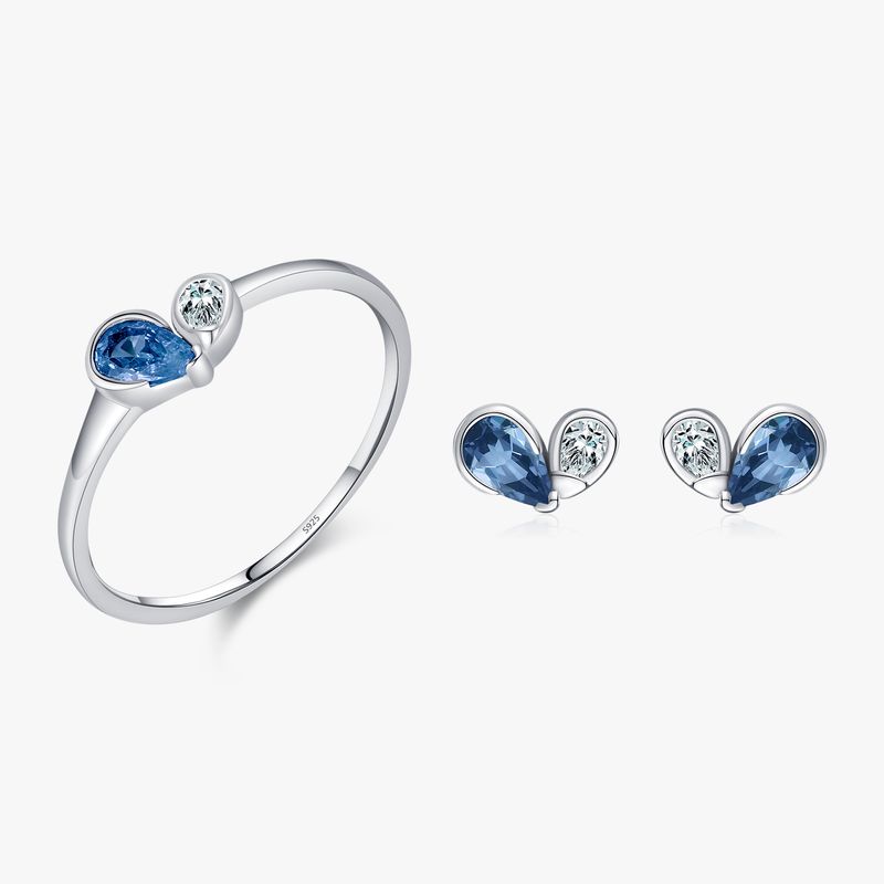 Sweet Simple Style Shiny Heart Shape Sterling Silver Inlay Zircon Rhodium Plated Women's Jewelry Set