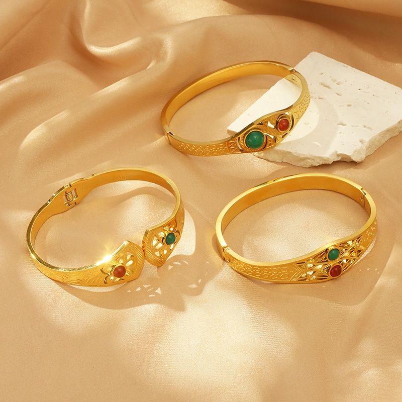 Estilo Vintage Color Sólido Acero Inoxidable 304 Chapados en oro de 18k Ópalo Brazalete Al Mayoreo