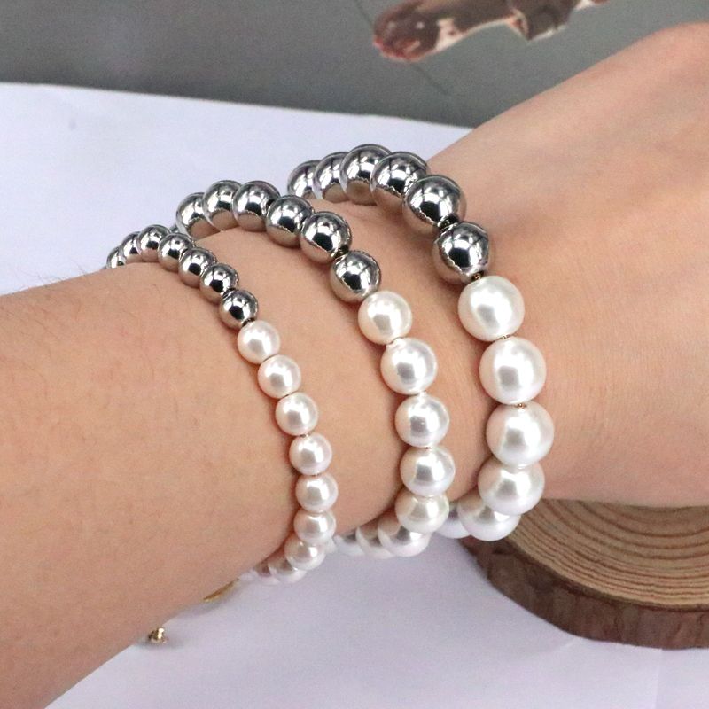 Freshwater Pearl Copper Silver Plated IG Style Simple Style Beaded Round Bracelets