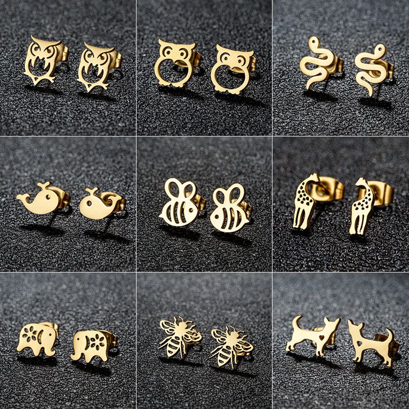 1 Pair Cute Sweet Animal Polishing Plating 304 Stainless Steel 18K Gold Plated Ear Studs