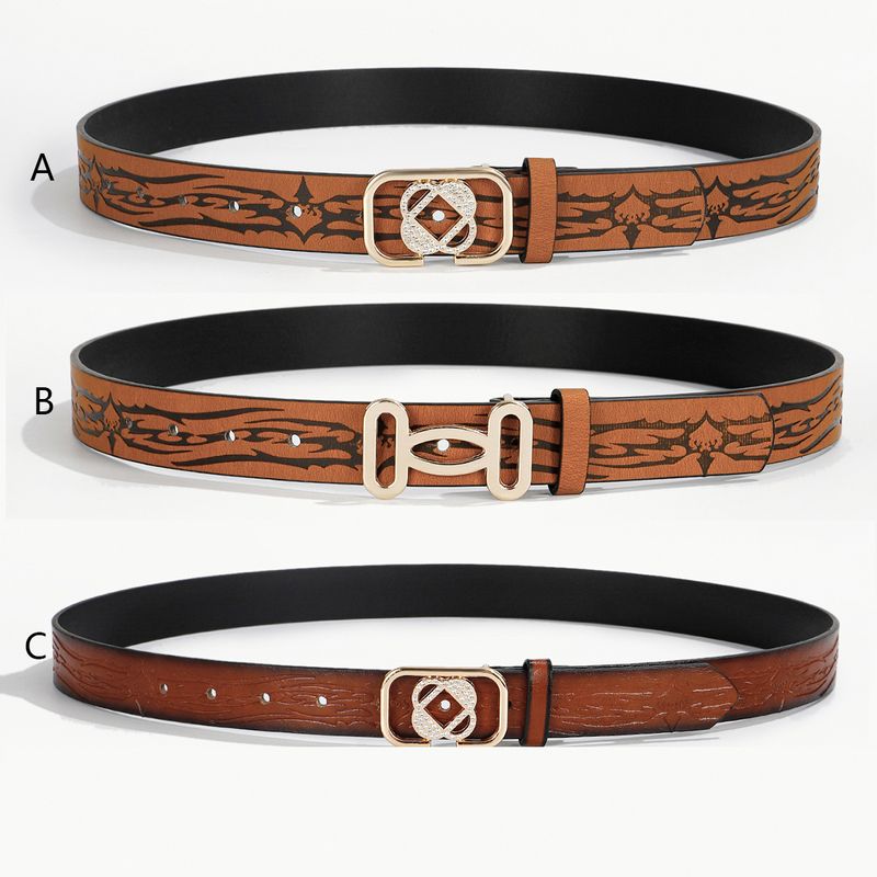 Casual Simple Style Color Block Pu Leather Inlay Rhinestones Women's Leather Belts