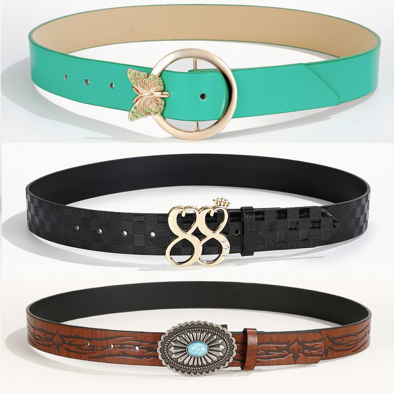 Simple Style Classic Style Color Block Pu Leather Plating Inlay Turquoise Rhinestones Unisex Leather Belts