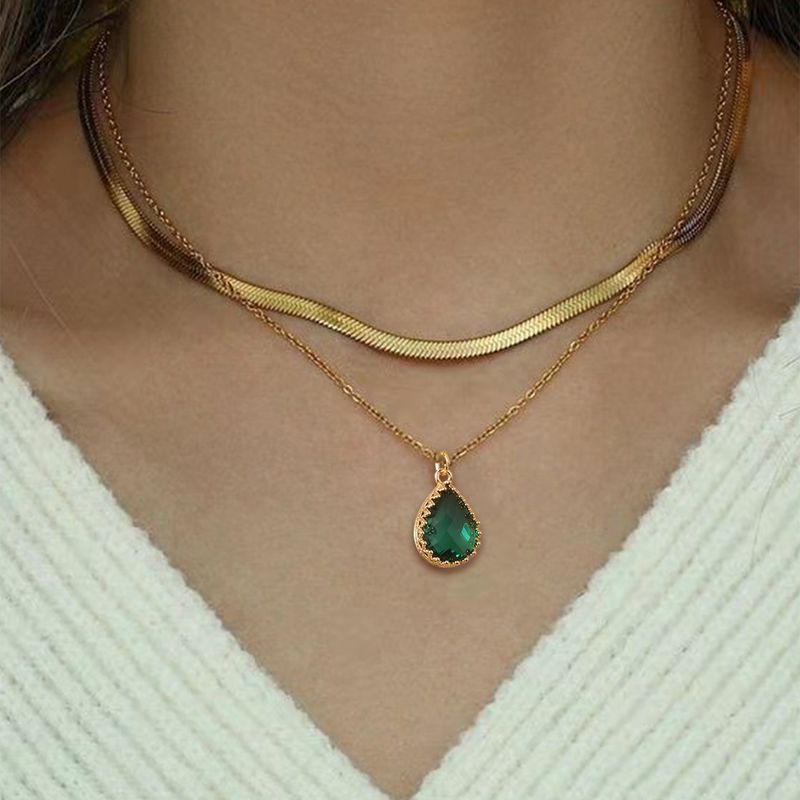 Copper Retro Water Drop Water Droplets Zircon Layered Necklaces