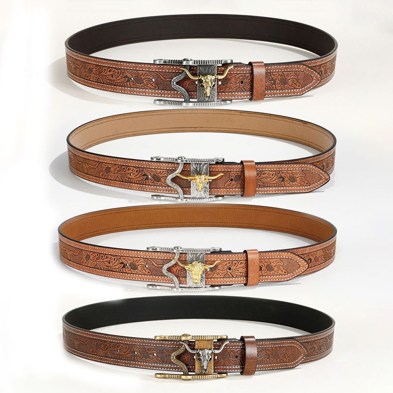 Simple Style Classic Style Animal Pu Leather Plating Metal Button Men's Leather Belts