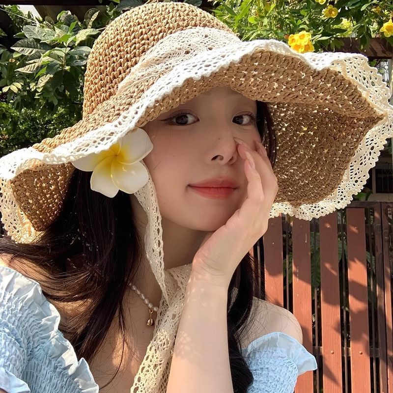Women's Casual Elegant Flower Bow Knot Big Eaves Straw Hat