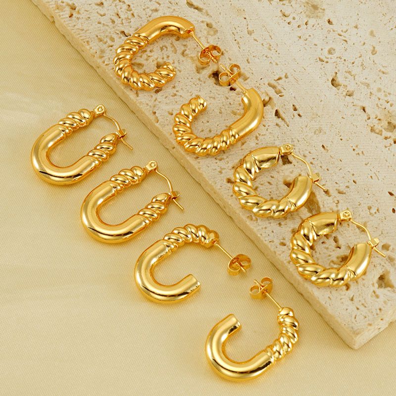 1 Pair Simple Style Geometric 304 Stainless Steel 18K Gold Plated Hoop Earrings Ear Studs