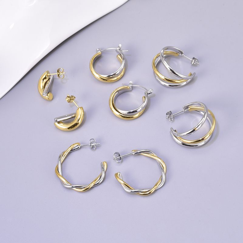 1 Pair Simple Style Classic Style C Shape Color Block Layered Titanium Steel 18K Gold Plated Earrings Ear Studs