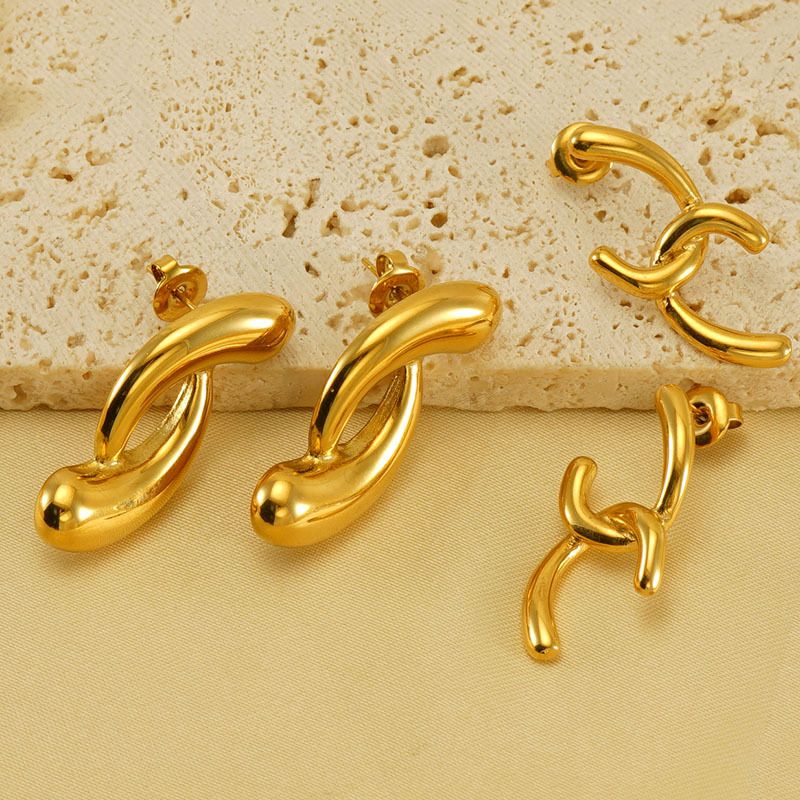 1 Par Estilo Simple Forma De U Acero Inoxidable 304 Chapados en oro de 18k Pendientes