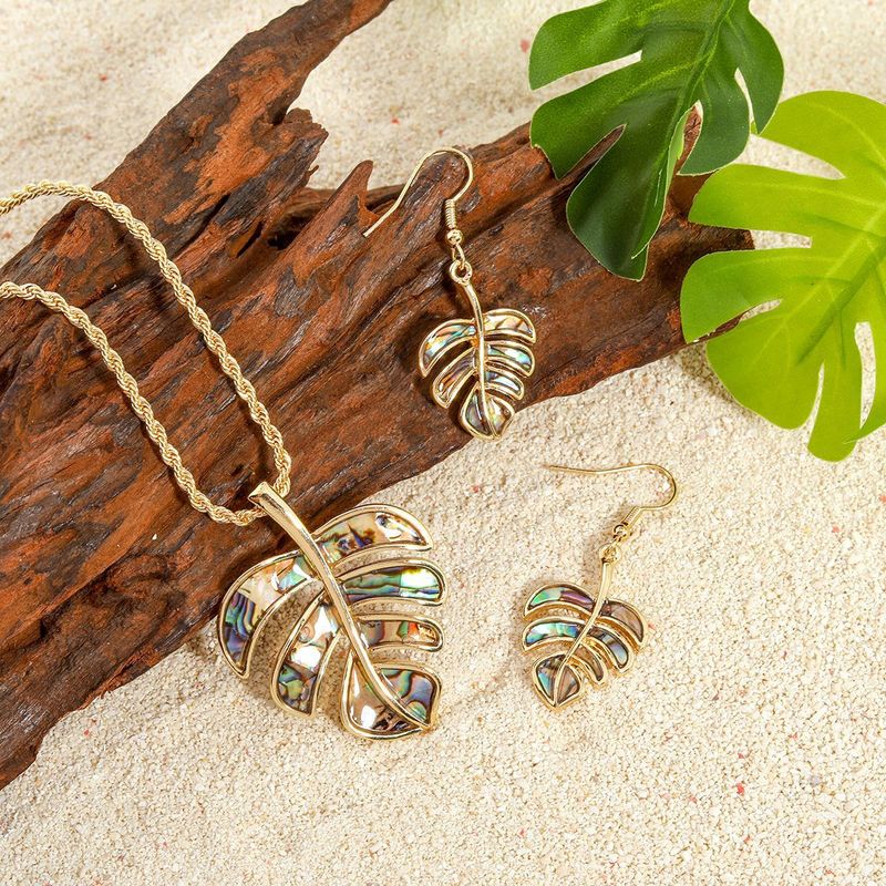 Copper Casual Vacation Plating Leaf Earrings Necklace