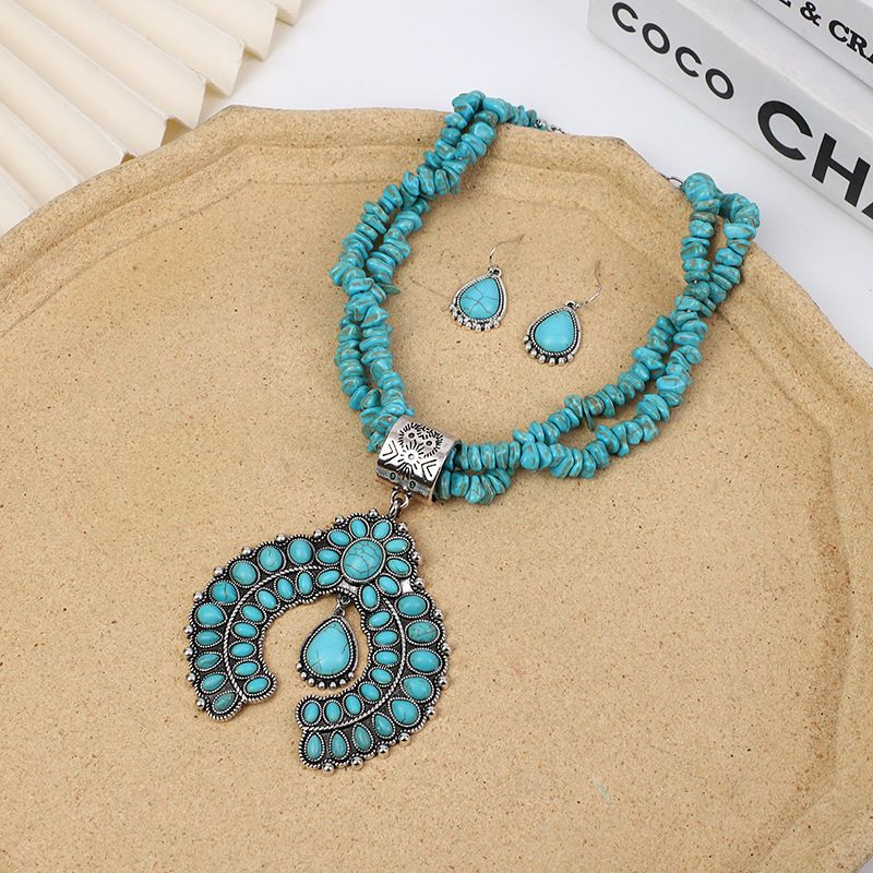 Casual Retro Geometric Alloy Turquoise Plating Unisex Earrings Necklace