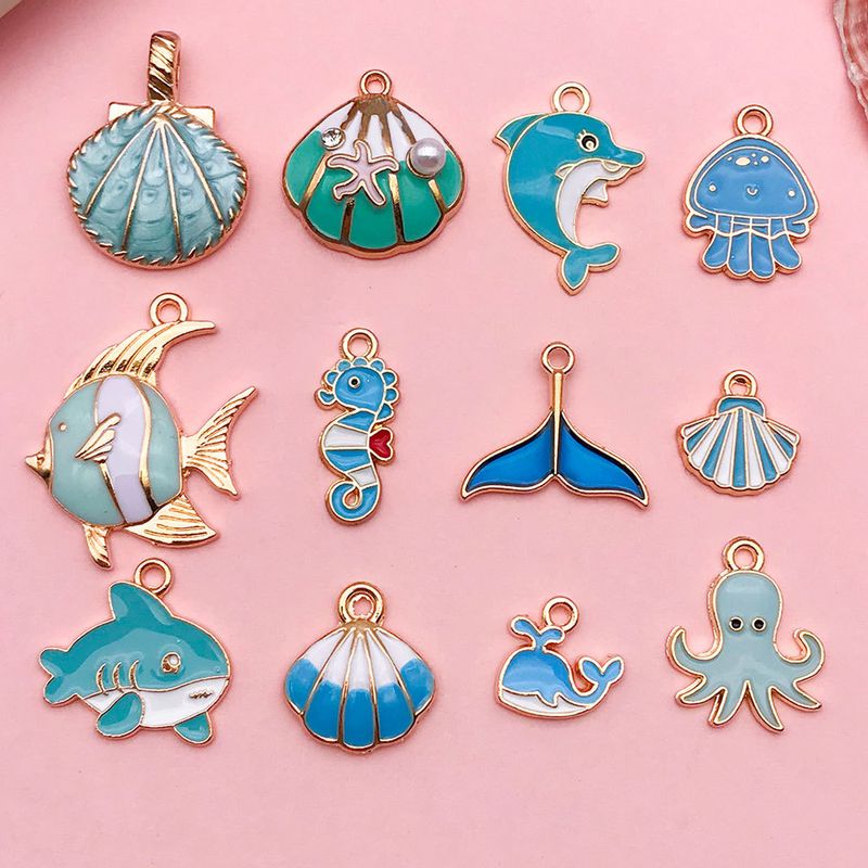1 Piece 13*13mm Alloy Shell Fish Polished Pendant
