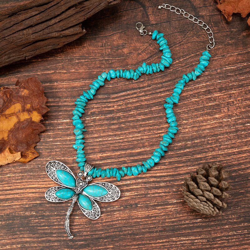 Wholesale Jewelry Novelty Simple Style Dragonfly Alloy Turquoise Plating Pendant Necklace