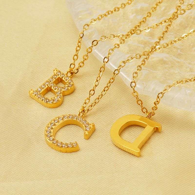 304 Stainless Steel 18K Gold Plated Casual Letter Rhinestones Pendant Necklace