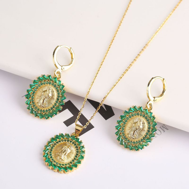 Copper Gold Plated Simple Style Classic Style Inlay Color Block Zircon Jewelry Set