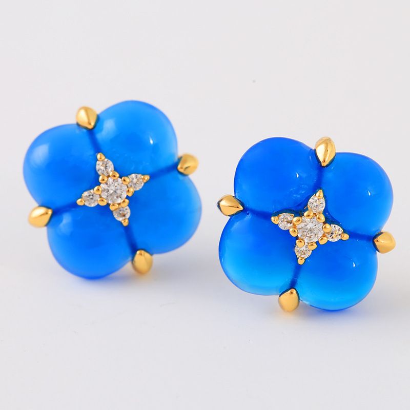 1 Pair Sweet Leaf Inlay Agate Zircon Ear Studs