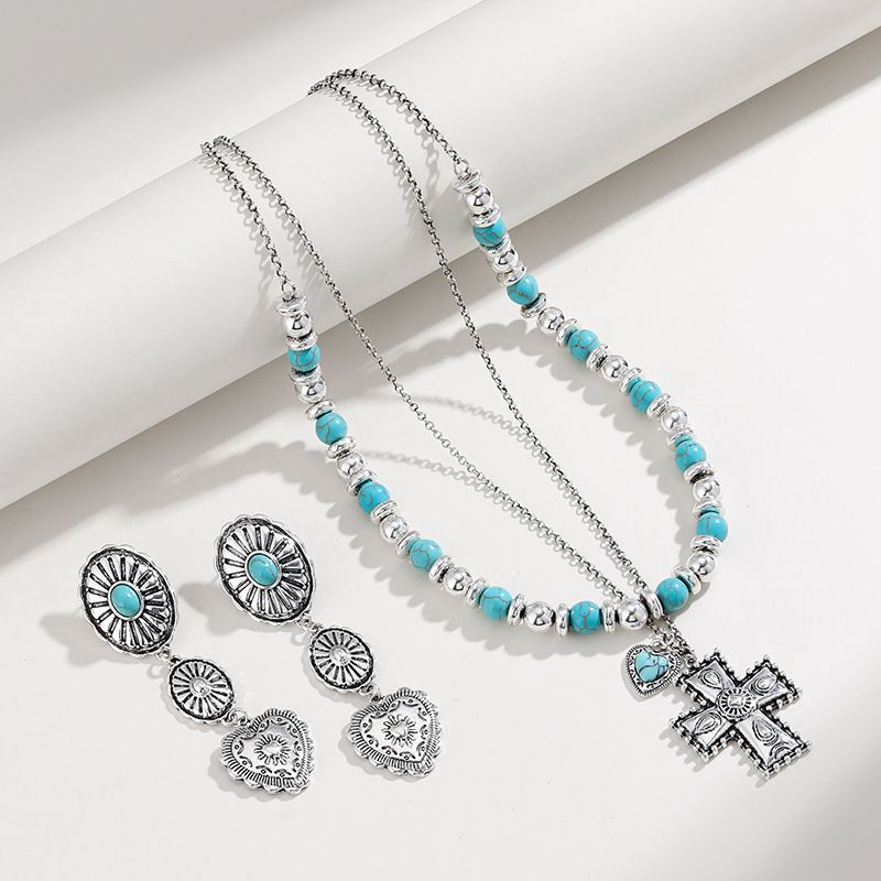 Ethnischer Stil Geometrisch Legierung Perlen Überzug Inlay Türkis Frau Ohrringe Halskette
