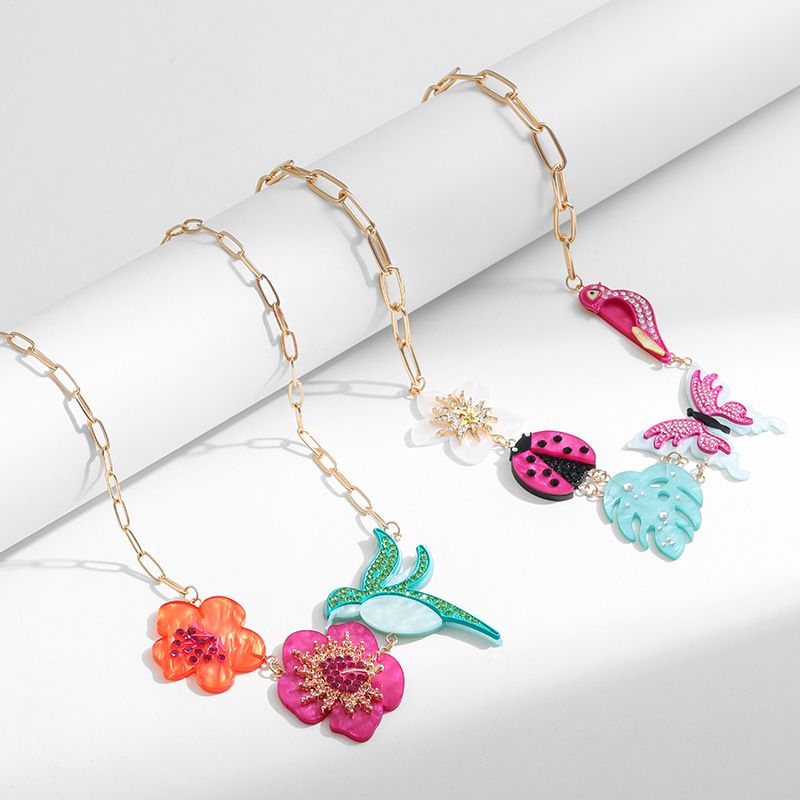 Nordic Style Insect Flower Zinc Alloy Plating Inlay Rhinestones Women's Necklace
