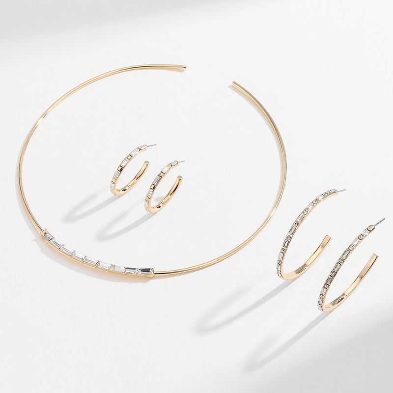 Simple Style Commute Geometric Zinc Alloy Plating Inlay Rhinestones Women's Earrings Necklace
