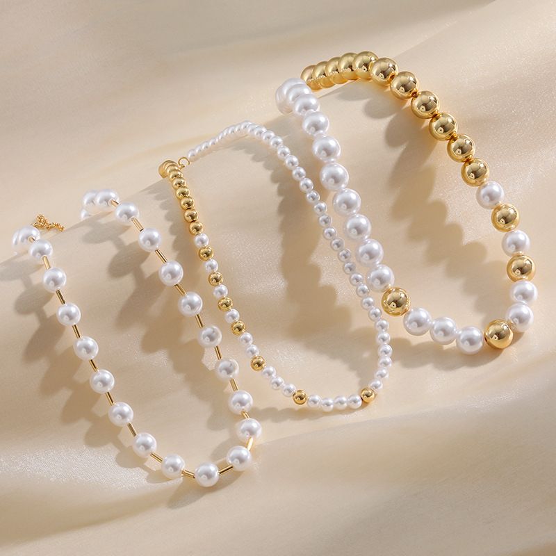 Simple Style Geometric Imitation Pearl Alloy Beaded Women's Necklace