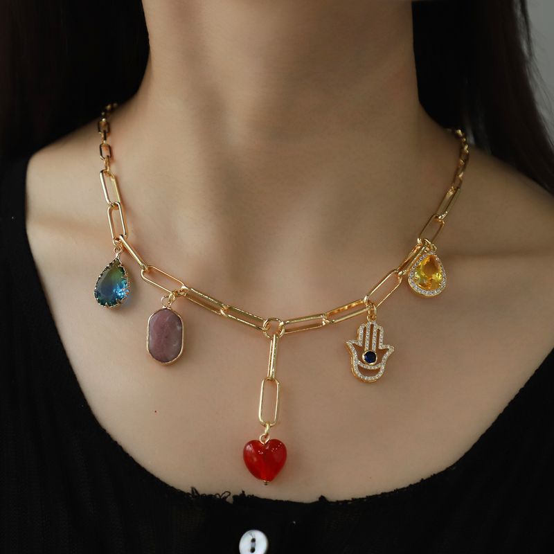 Copper Lady Modern Style Classic Style Plating Inlay Geometric Water Droplets Heart Shape Zircon Pendant Necklace