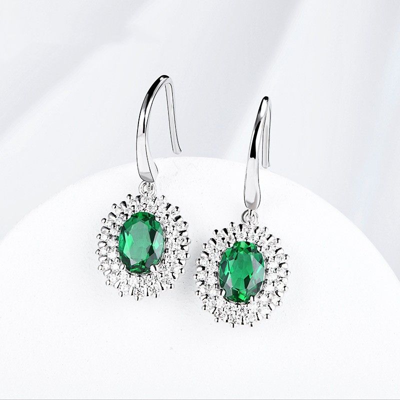 1 Paire Style Simple Style Classique Couleur Unie Incruster Argent Sterling Pierre Précieuse Cultivée En Laboratoire Boucles D'oreilles