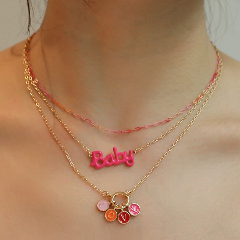 Simple Style Classic Style Heart Shape Flower Alloy Zinc Alloy Enamel Women's Layered Necklaces