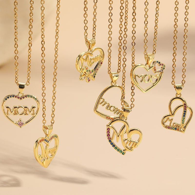 Wholesale Vintage Style Simple Style Heart Shape Copper Plating Inlay 14K Gold Plated Zircon Pendant Necklace