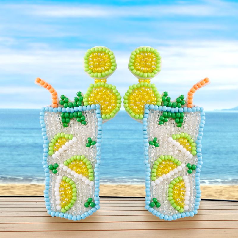 1 Pair Vacation Tropical Color Block Beaded Handmade Glass Earrings