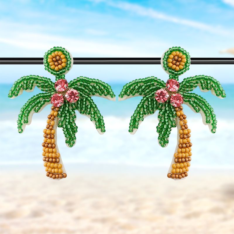 1 Pair Vacation Tropical Color Block Beaded Inlay Glass Rhinestones Drop Earrings