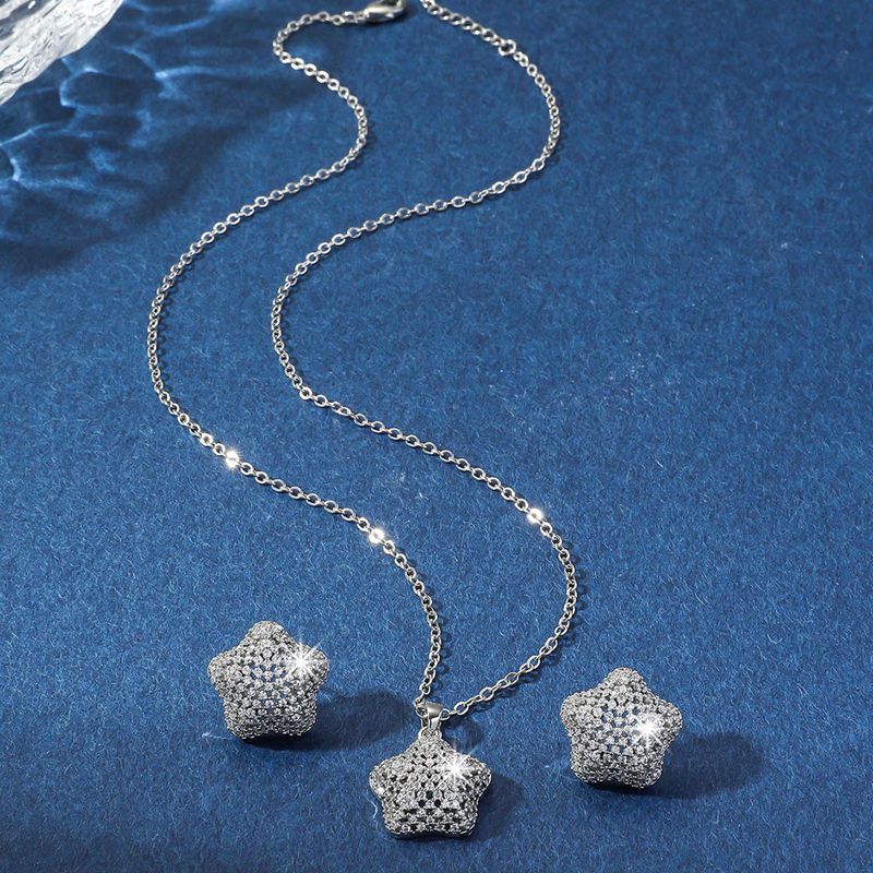 Copper 18K Gold Plated Sweet Inlay Star Gem Zircon Jewelry Set