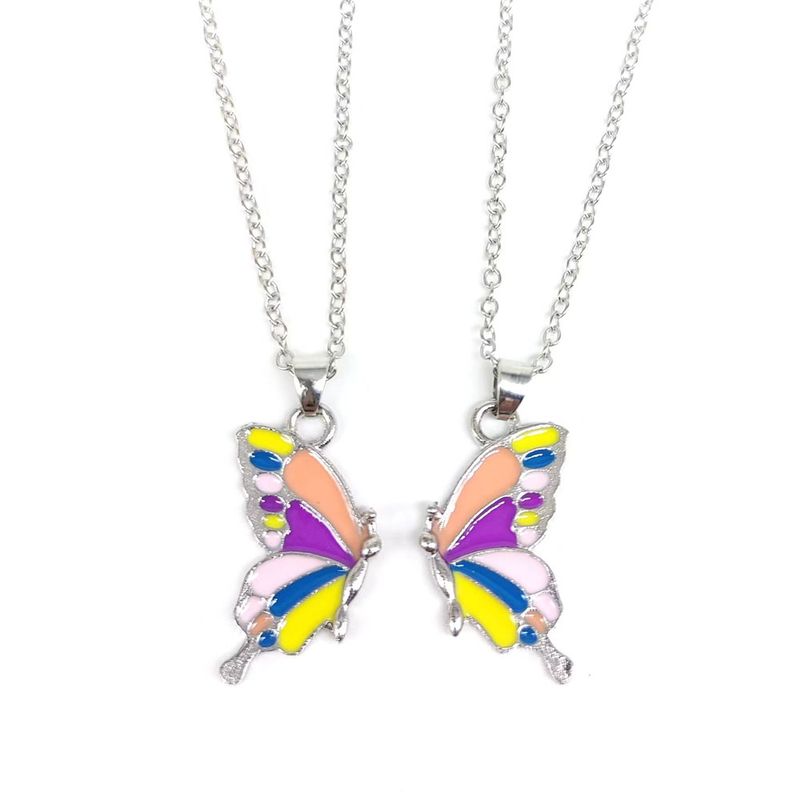 Cute Sweet Butterfly Alloy Enamel Plating Silver Plated Women's Pendant Necklace