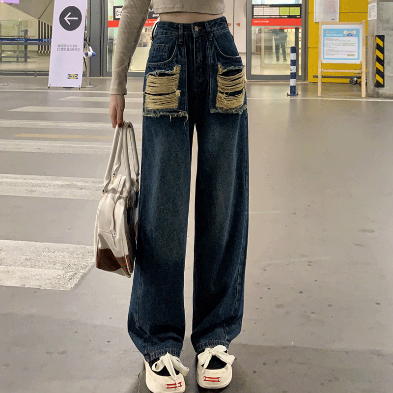 Frau Ferien Einfacher Stil Britischer Stil Einfarbig In Voller Länge Jeans